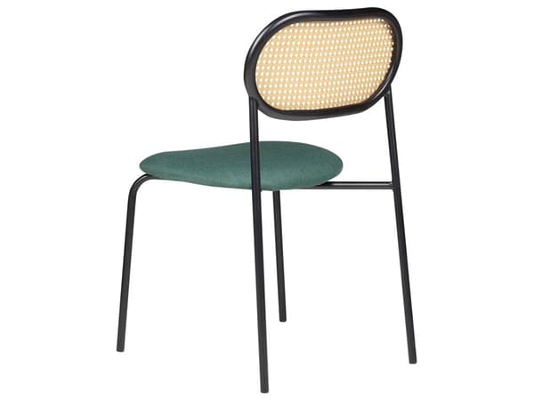 Set om 2 Matstolar Svart Metallram Beige Tygsits Ryggstöd med Wiensk Flätning Retro Sittmöbler Kök Matsal