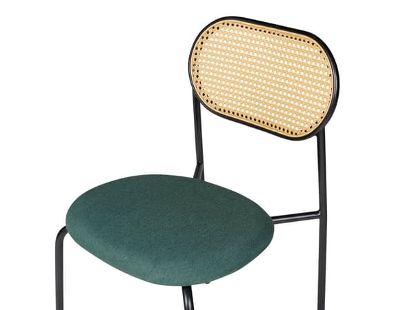 Set om 2 Matstolar Svart Metallram Beige Tygsits Ryggstöd med Wiensk Flätning Retro Sittmöbler Kök Matsal