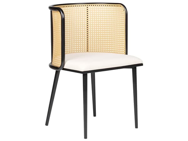 Set om 2 Matstolar Svart Metallram Beige Tygsits Ryggstöd med Wiensk Flätning Retro Sittmöbler Matsal Sovrum