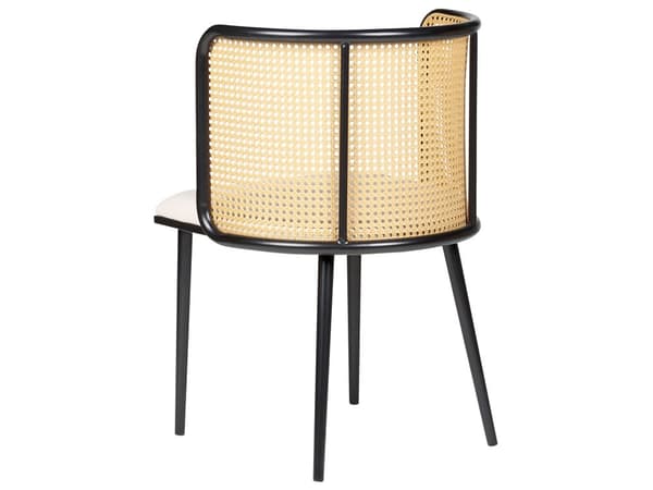 Set om 2 Matstolar Svart Metallram Beige Tygsits Ryggstöd med Wiensk Flätning Retro Sittmöbler Matsal Sovrum