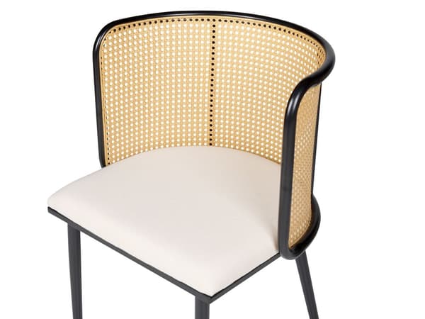 Set om 2 Matstolar Svart Metallram Beige Tygsits Ryggstöd med Wiensk Flätning Retro Sittmöbler Matsal Sovrum