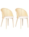 Miniatyrbilde 1 av 10: Sett med 2 spisestoler med metallramme i lyst treverk Beige stoffsete Ryggstøtte med wienerfletning Retro-sitteplasser