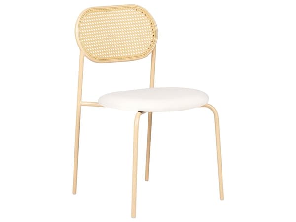 Sett med 2 Spisestoler Metallramme Lyst Tre Beige Stoffsete Wienerflette Ryggstøtte Retro Sitteplasser