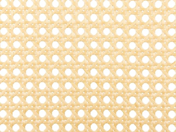 Sett med 2 spisestoler med svart metallramme og beige stoffsete med wienerflettede ryggstøtter Retro sitteplasser