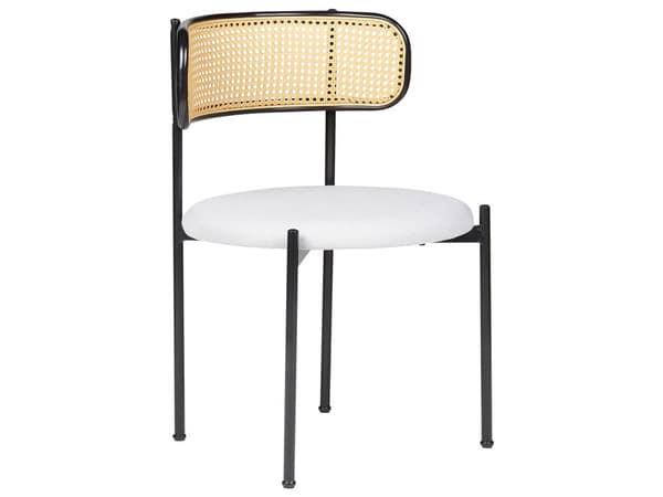 Sett med 2 Spisestoler med Svart metallramme og grått stoffsete med wienerflettsryggstøtte Retro