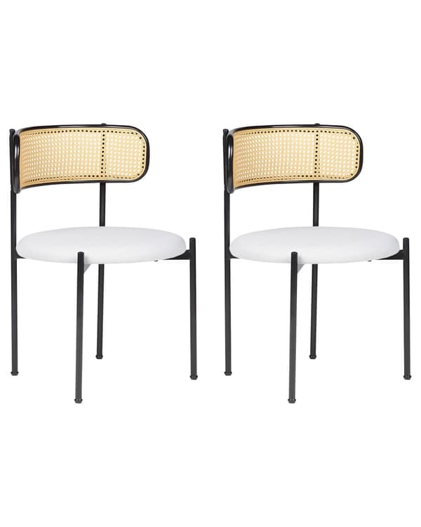 Sett med 2 Spisestoler med Svart metallramme og grått stoffsete med wienerflettsryggstøtte Retro