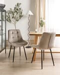 Miniatyrbillede 2 af 9: Spisebordsstol Taupe Velour Sæt af 2 Polstrede Velourstole til Spisestue Spisestuestol til Indendørs Spisestol Indretning