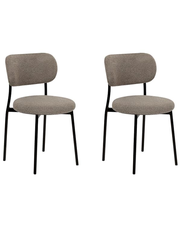 Sæt med 2 stole beige grå boucle polstret taupe sæder uden armlæn metalben til køkken spisestue