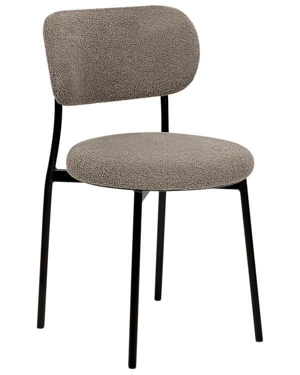 Sæt med 2 stole beige grå boucle polstret taupe sæder uden armlæn metalben til køkken spisestue