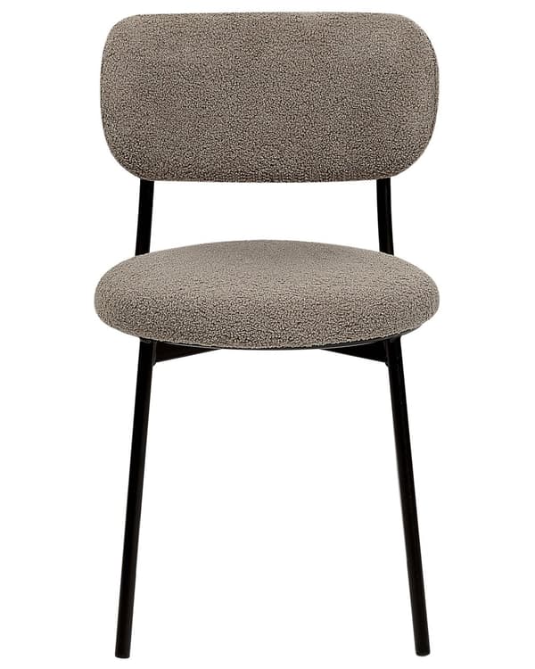 Sæt med 2 stole beige grå boucle polstret taupe sæder uden armlæn metalben til køkken spisestue