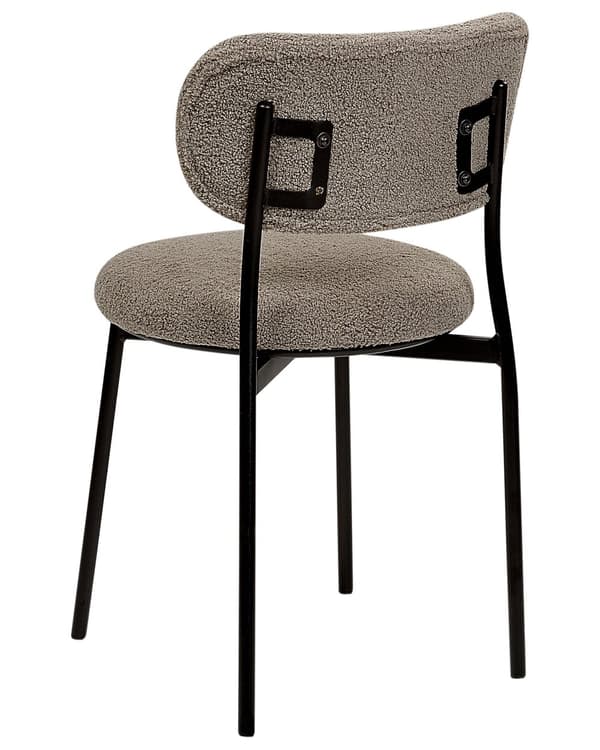 Sæt med 2 stole beige grå boucle polstret taupe sæder uden armlæn metalben til køkken spisestue