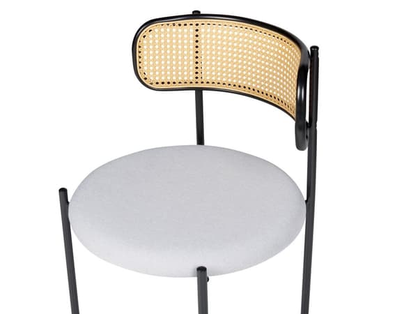 Stol sort 2 dele jern linned sæde armløs spisebord med flettet ryglæn retro