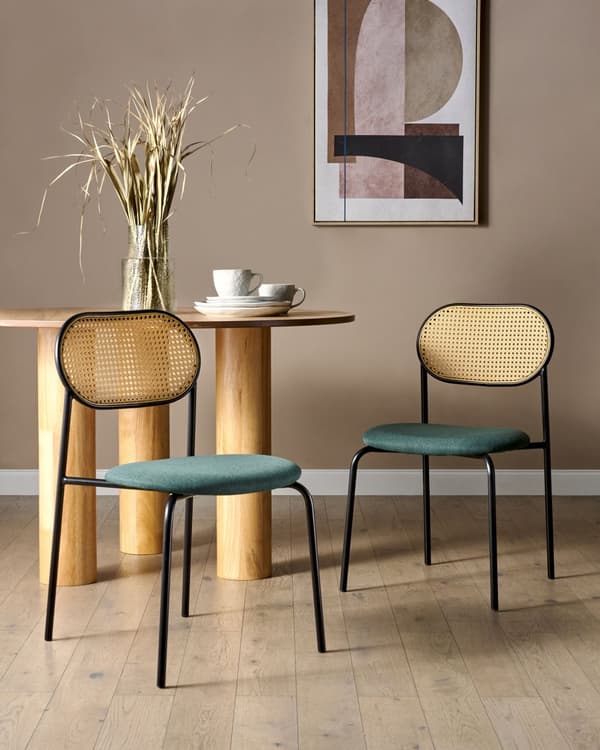 Sæt med 2 spisebordsstole Sort metalstel Grønt stofsæde Ryglæn med wienerflet Retro Stil