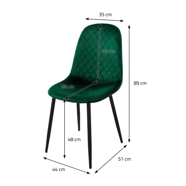 Matstol set om 4 mörkgrön sammetsklädsel med metallben inkl. montering material ML-Design