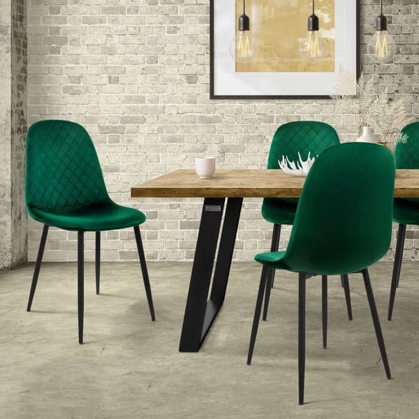 Matstol set om 4 mörkgrön sammetsklädsel med metallben inkl. montering material ML-Design