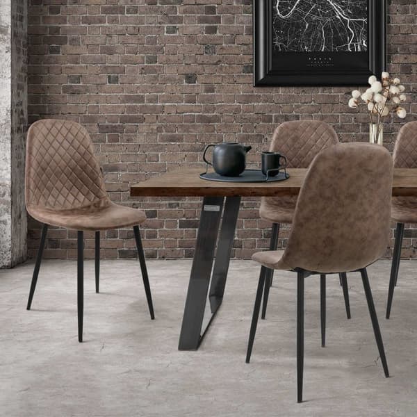 Matstol uppsättning av 4 brunt konstläderklädsel med metallben inkl. monteringsmaterial ML-Design