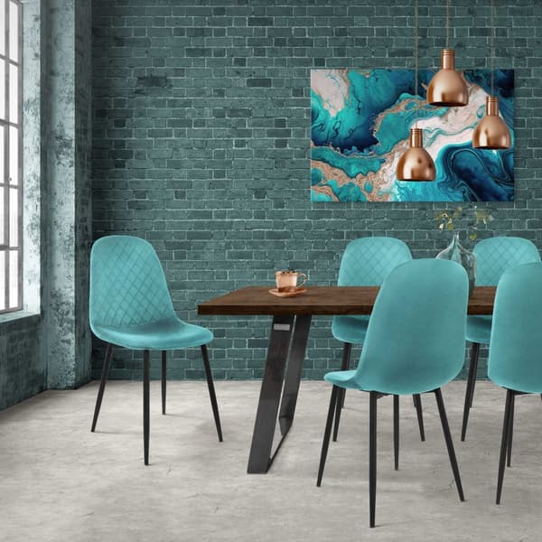 Ruokailutuolin 4 kpl petrolinvärinen samettipäällysteinen setti metallijaloilla sis. kokoonpanomateriaalin ML-Design