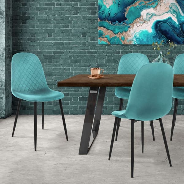 Ruokailutuolin 4 kpl petrolinvärinen samettipäällysteinen setti metallijaloilla sis. kokoonpanomateriaalin ML-Design