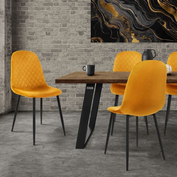 Ruokailutuolin 4 kpl sinapinkeltainen samettipäällysteinen setti metallijaloilla sis. kokoonpanomateriaalin ML-Design