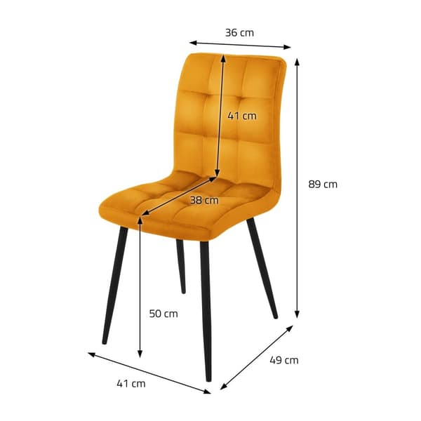 Ruokailutuolin 4 kpl sinapinkeltainen samettipäällysteinen setti metallijaloilla sis. kokoonpanomateriaalin ML-Design