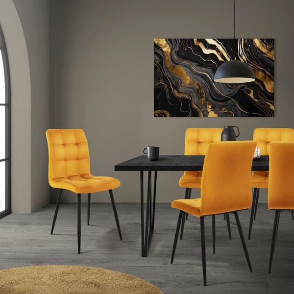 Ruokailutuolin 4 kpl sinapinkeltainen samettipäällysteinen setti metallijaloilla sis. kokoonpanomateriaalin ML-Design