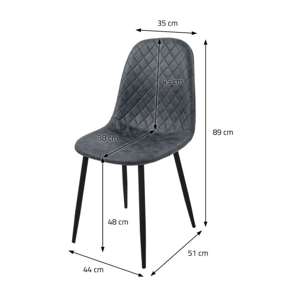 Spisebordsstol sæt med 4 stk. antracit kunstlæderpolstring med metalben inkl. samlemateriale ML-Design