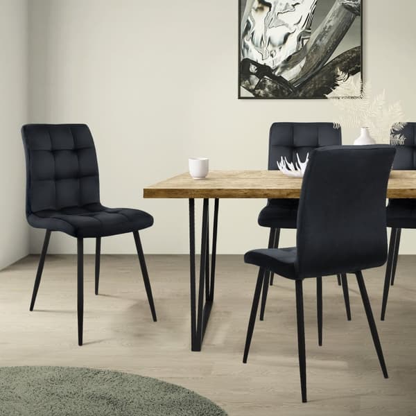 Matstol set om 4 svart sammetsklädsel med metallben inkl. montering material ML-Design