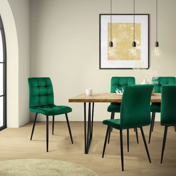 Matstol set om 4 mörkgrön sammetsklädsel med metallben inkl. montering material ML-Design