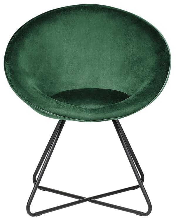 Grøn velourstol halvrundt sæde metalben polstring retro spisestue stil