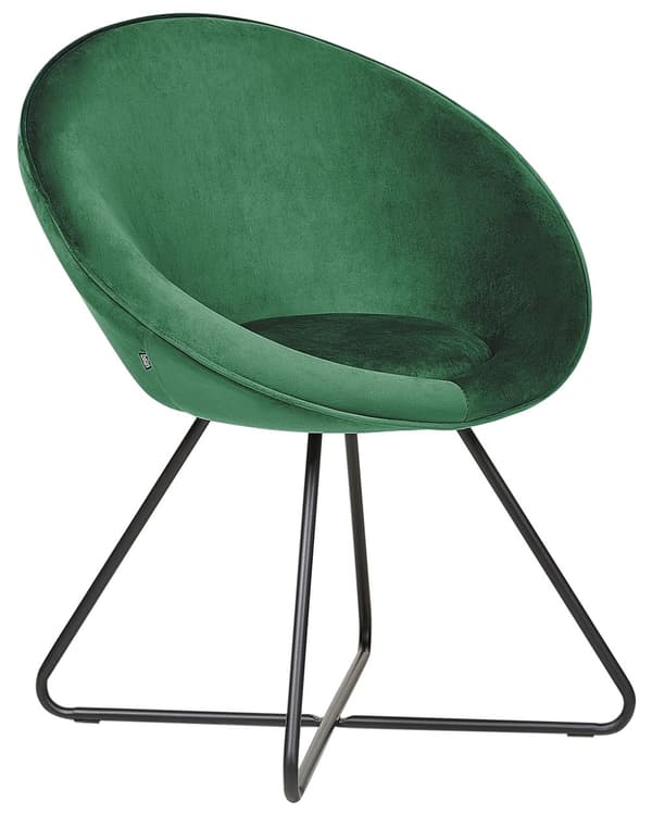 Grøn velourstol halvrundt sæde metalben polstring retro spisestue stil