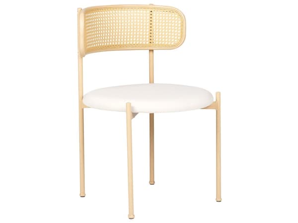 Uppsättning med 2 Matstolar Metallram i Ljust Trä Beige Tygsits Ryggstöd med Flätning Retro Sittmöbler Kök Matsal