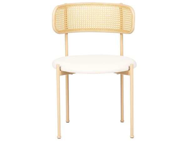 Uppsättning med 2 Matstolar Metallram i Ljust Trä Beige Tygsits Ryggstöd med Flätning Retro Sittmöbler Kök Matsal