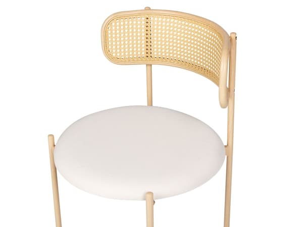 Uppsättning med 2 Matstolar Metallram i Ljust Trä Beige Tygsits Ryggstöd med Flätning Retro Sittmöbler Kök Matsal