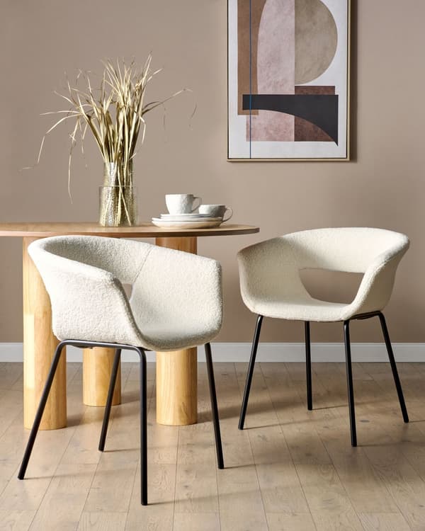 Set om 2 Matstolar Off-White Bouclé-klädsel Utan Armstöd Metallben för Matsal Kök