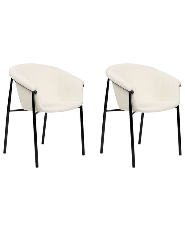 Set om 2 Matstolar Off-White Bouclé Klädsel Samtida Modern Design Matplats Kök