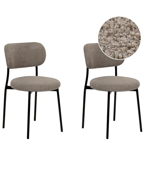 Set om 2 Matstolar Taupe Bouclé Utan Armstöd Metallben Retro-design Matsal Kök
