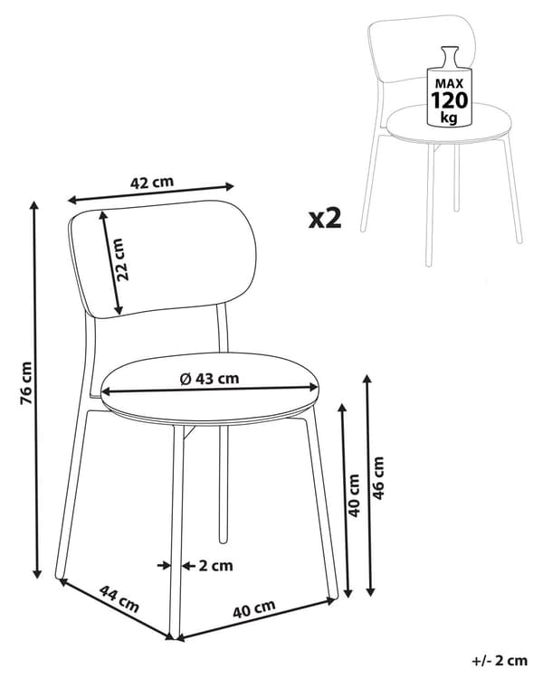 Set om 2 Matstolar Off-White Bouclé Utan Armstöd Metallben Retro-design Matsal Kök