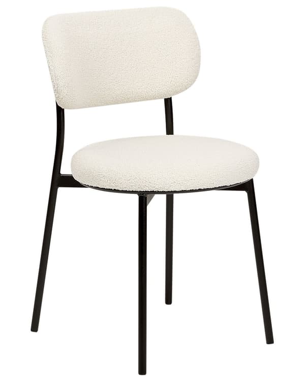 Set om 2 Matstolar Off-White Bouclé Utan Armstöd Metallben Retro-design Matsal Kök
