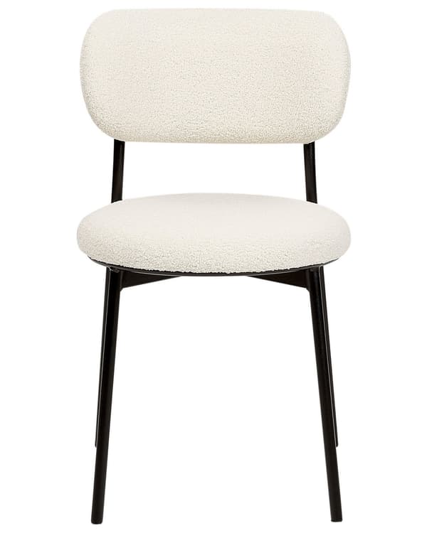 Set om 2 Matstolar Off-White Bouclé Utan Armstöd Metallben Retro-design Matsal Kök
