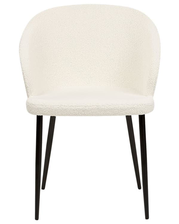 Set om 2 Matstolar Off-White Bouclé Klädd Svarta Ben Retrostil Möbler för Matsal Kök