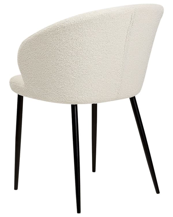 Set om 2 Matstolar Off-White Bouclé Klädd Svarta Ben Retrostil Möbler för Matsal Kök