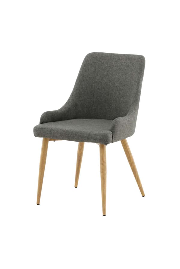 2 x Plaza spisestuestoler med armlener mørkegrå, eik dekor.