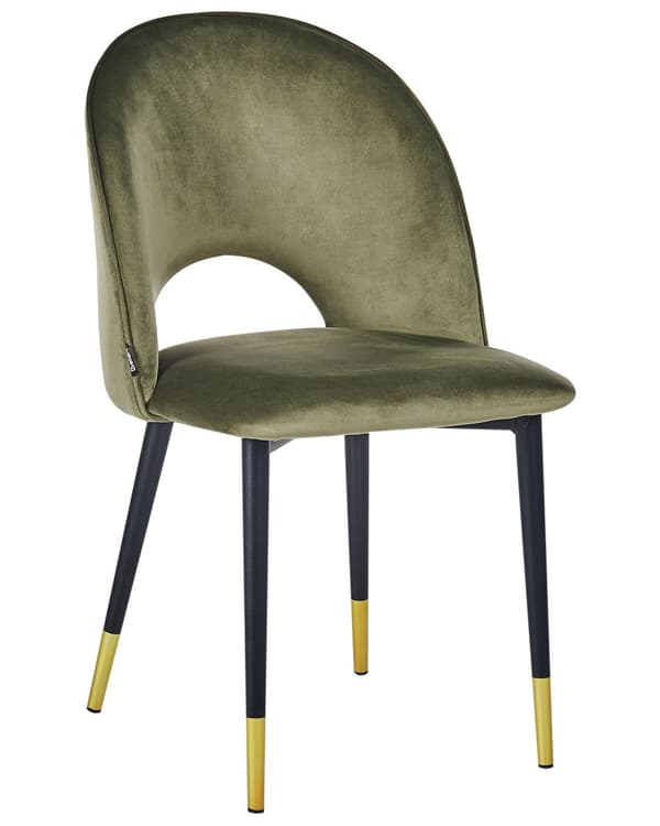 Matstolar set om 2 Olivgrön Beige Sammet Klädsel Svarta Ben Retro Glamour Matsal Kök