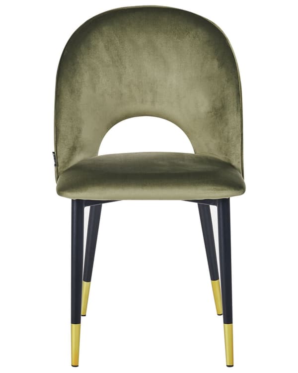 Matstolar set om 2 Olivgrön Beige Sammet Klädsel Svarta Ben Retro Glamour Matsal Kök