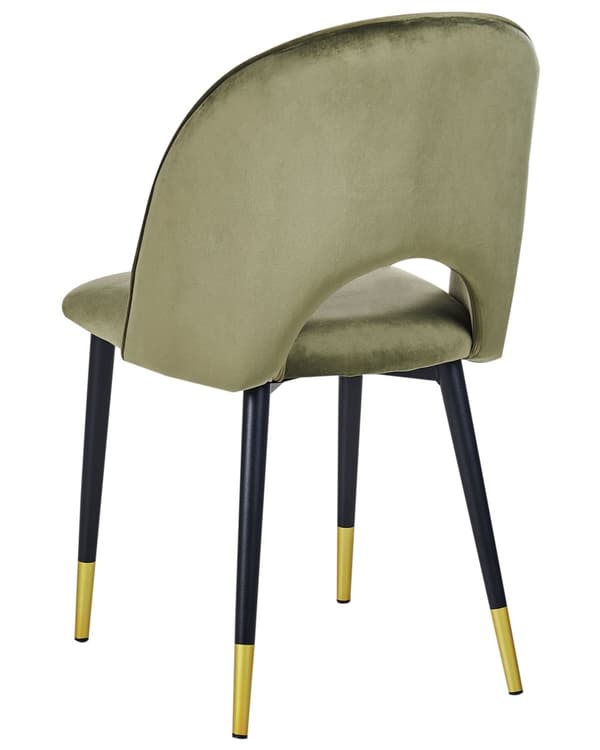 Matstolar set om 2 Olivgrön Beige Sammet Klädsel Svarta Ben Retro Glamour Matsal Kök