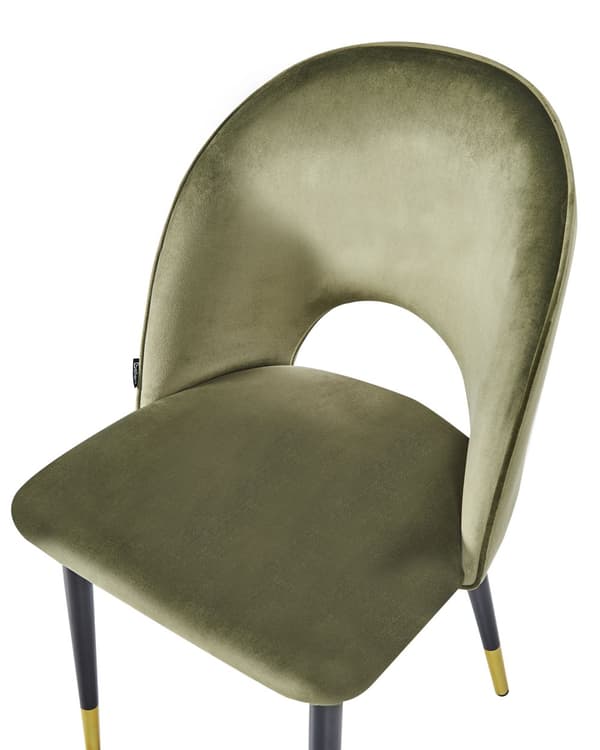 Matstolar set om 2 Olivgrön Beige Sammet Klädsel Svarta Ben Retro Glamour Matsal Kök