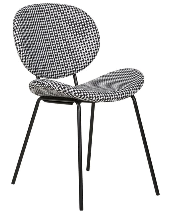 Matstol set om 2 Svartvitt Tyg Hundtandsmönster Benskydd Svarta Järnben Modern Retrodesign Matsal Kök