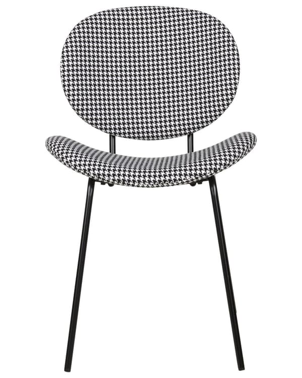 Matstol set om 2 Svartvitt Tyg Hundtandsmönster Benskydd Svarta Järnben Modern Retrodesign Matsal Kök