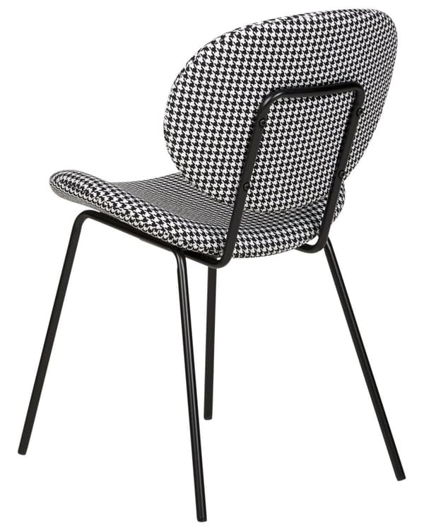 Matstol set om 2 Svartvitt Tyg Hundtandsmönster Benskydd Svarta Järnben Modern Retrodesign Matsal Kök