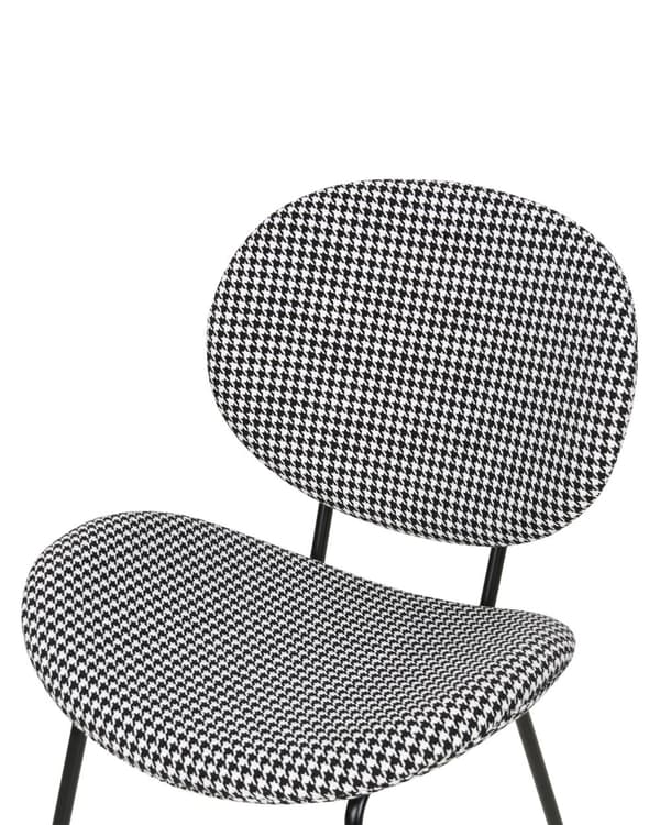 Matstol set om 2 Svartvitt Tyg Hundtandsmönster Benskydd Svarta Järnben Modern Retrodesign Matsal Kök